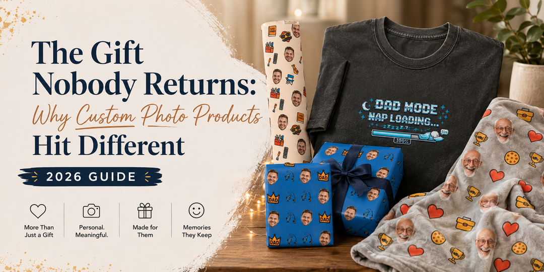 Custom face socks, photo blankets, picture t-shirts & personalized wrapping paper — the 2026 complete guide to photo gifts people actually keep.