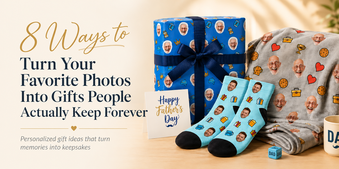 Custom face socks, Custom photo blankets, Custom photo mugs, Custom photo t-shirts