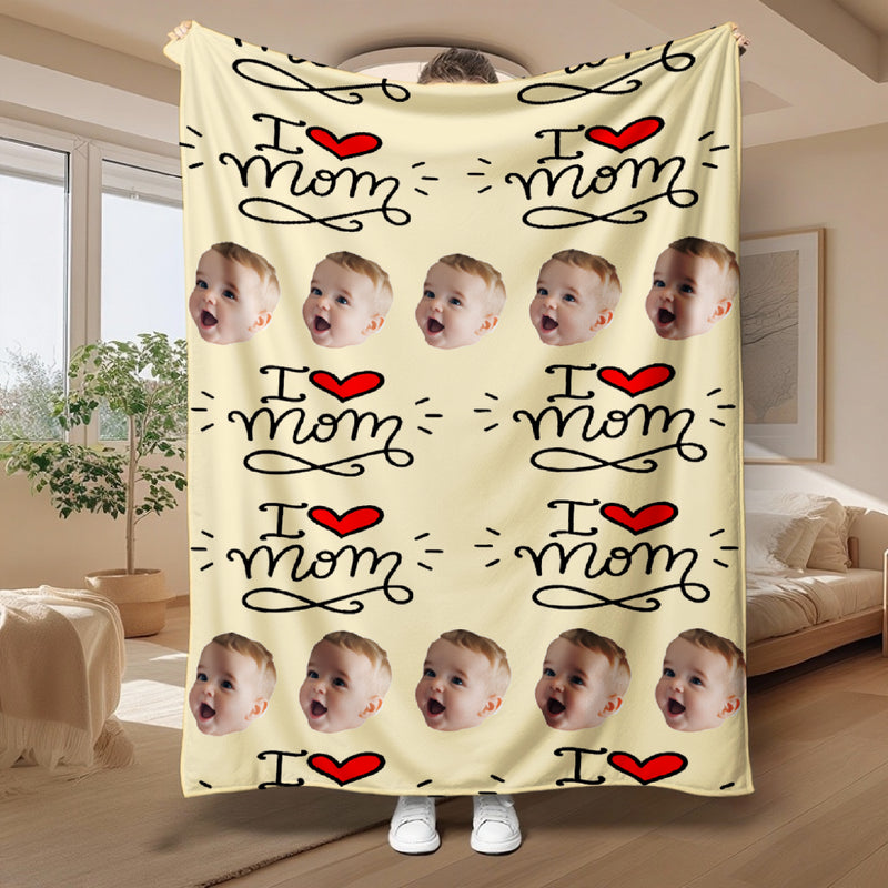 Custom Photo Mother's Day Blanket - Personalized Funny Face Silk Touch Mink Blanket - I love mom