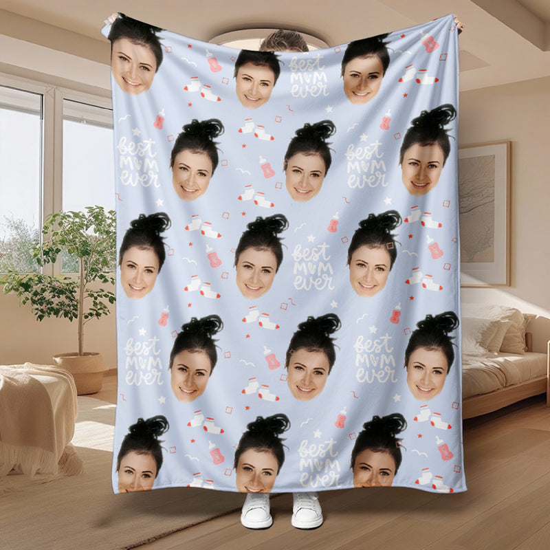 Custom Photo Mother's Day Blanket - Personalized Funny Face Silk Touch Mink Blanket - Best mom ever