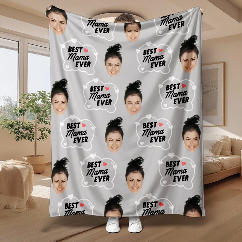 Custom Photo Mother's Day Blanket - Personalized Funny Face Silk Touch Mink Blanket - Best mama ever