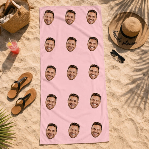 Personalized Family Face Beach Towel | Custom Photo Collage Towel with Multiple Faces | Funny Family Vacation & Pool Gift
