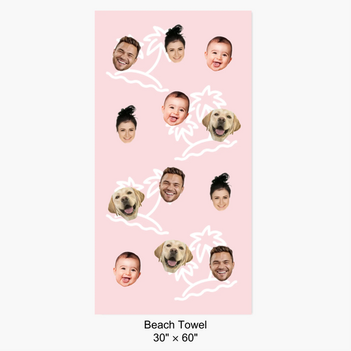 Personalized Family Face Beach Towel | Custom Photo Collage Towel with Multiple Faces | Funny Family Vacation & Pool Gift