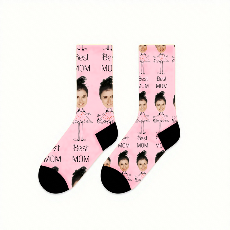 Custom Face Socks with Funny Patterns - Personalized Photo Gift for Family & Friends - Mothers' Day - Dancing mom