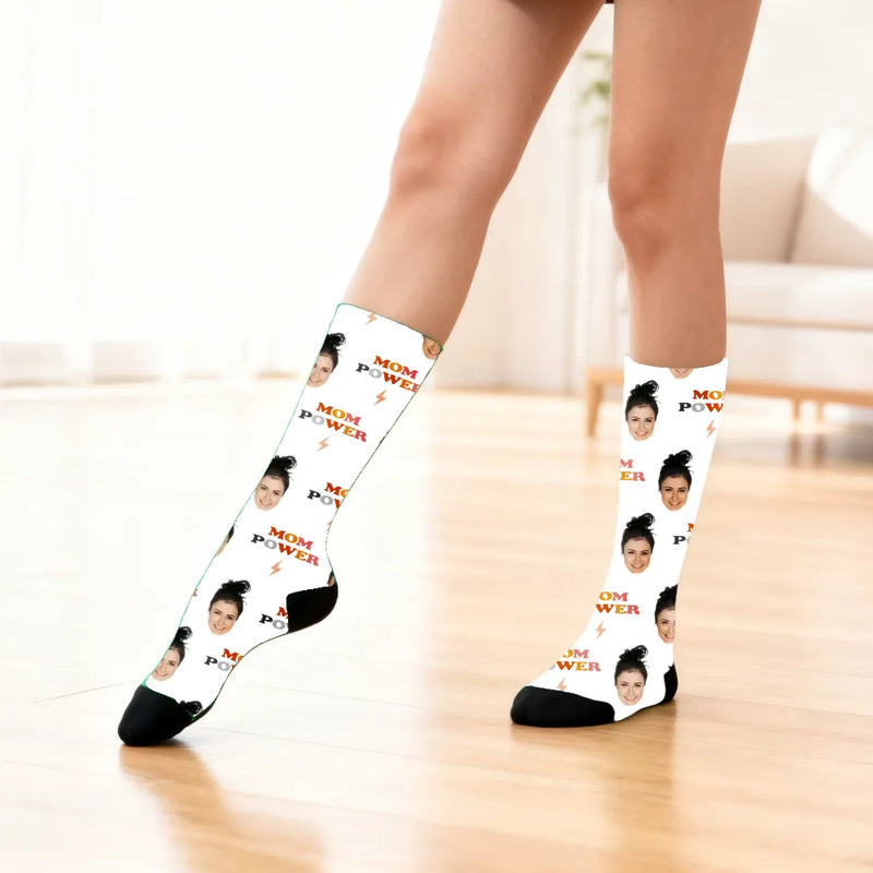Custom Face Socks with Funny Patterns - Personalized Photo Gift for Family & Friends - Mothers' Day - Mom Power