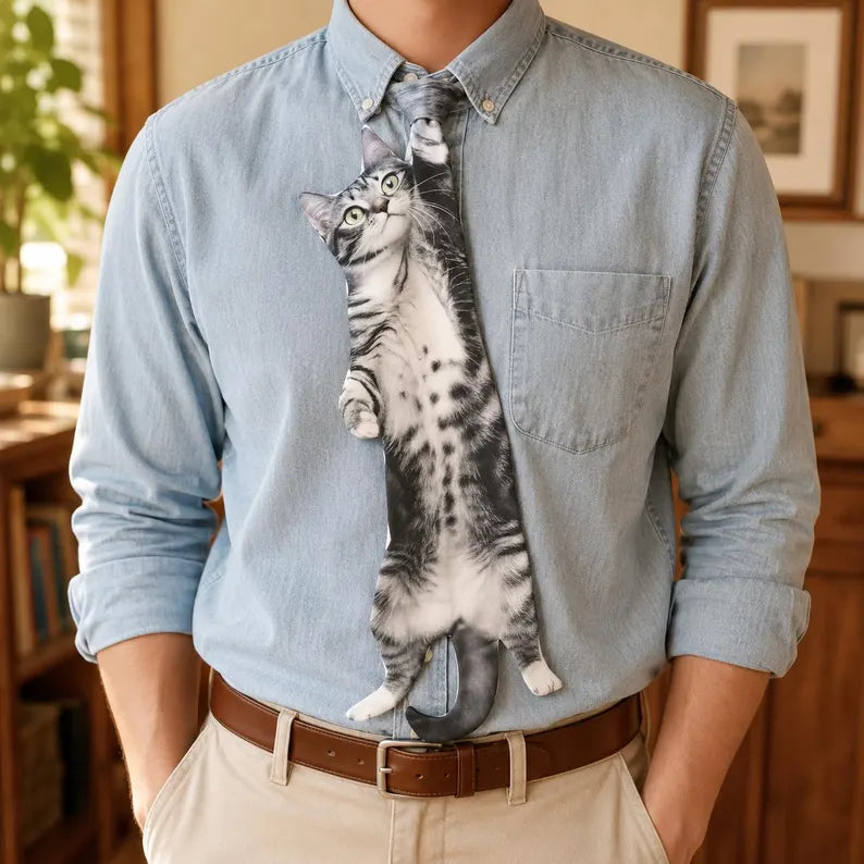 Hanging Cat Tie - Funny Cat Lover Gift | Custom Pet Photo